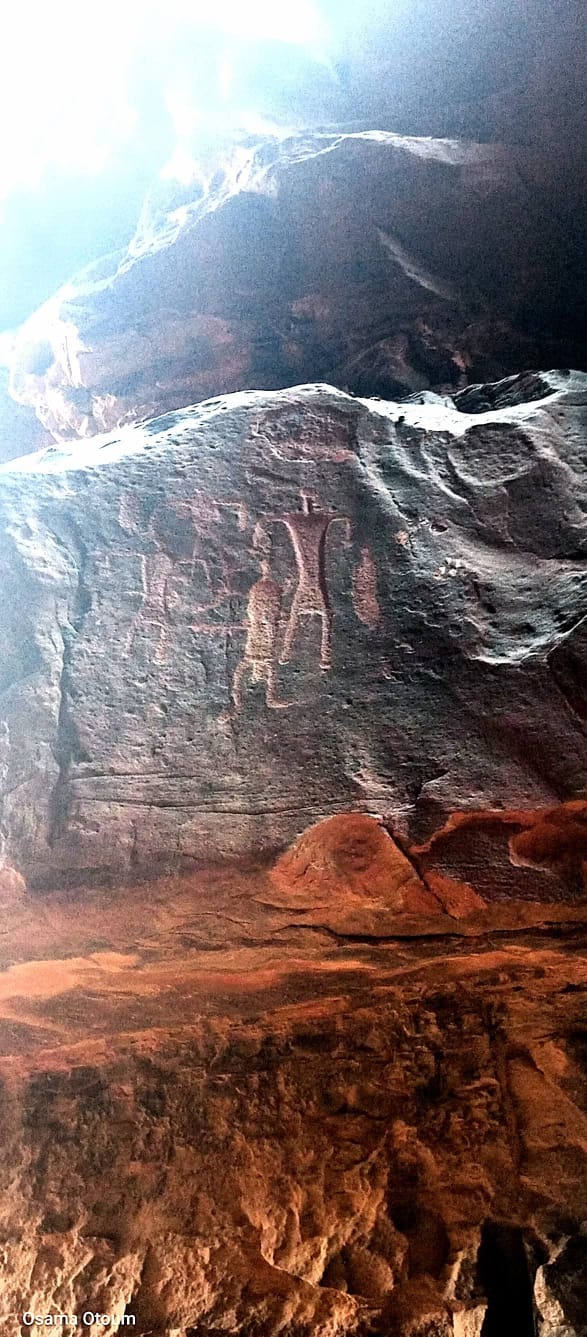 Rock formations and sand dunes in Wadi Rum